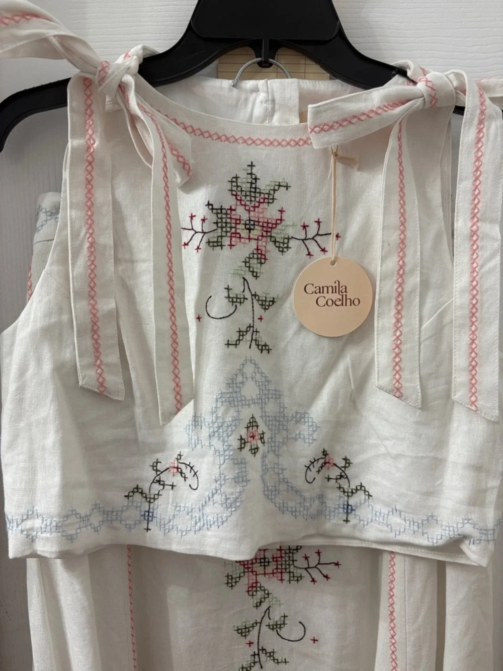 Camila Coelho ivory Maxi Dress with  pink and green Embroidery set - Picture 2 of 6